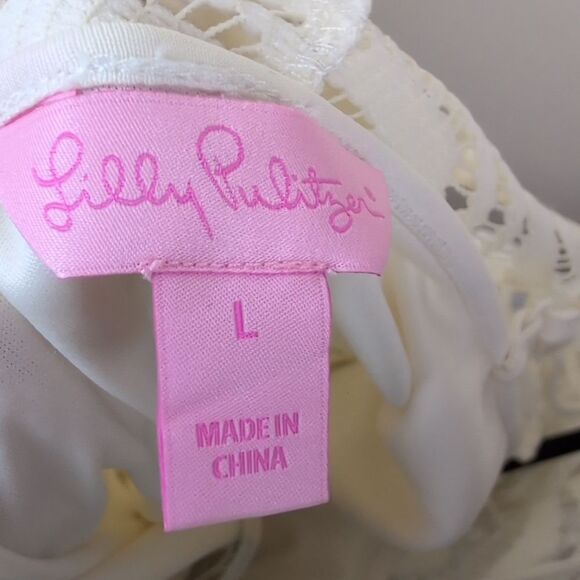 Lilly Pulitzer Topanga Dress Cameo White Wavy Knit Lace Size L NWT - Picture 3 of 15